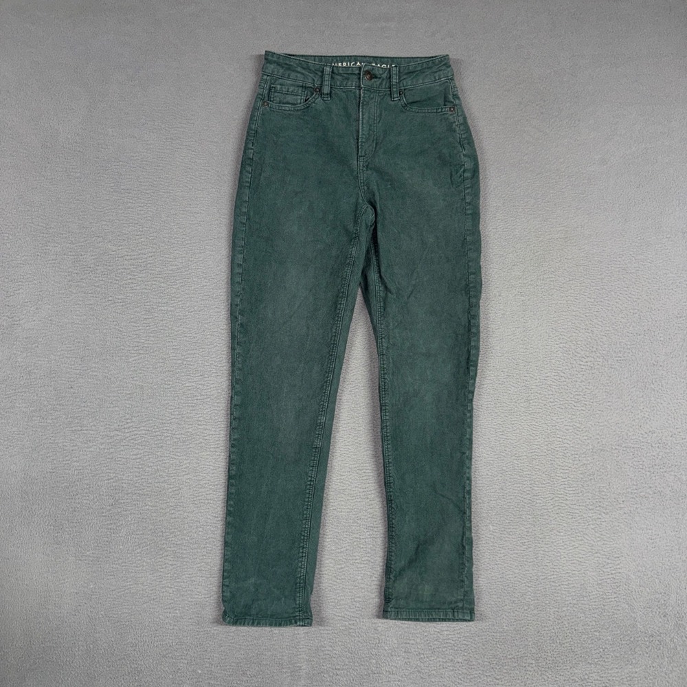 American Eagle Pants Womens 00 Green Mom Straight High Rise Stretch Corduroy